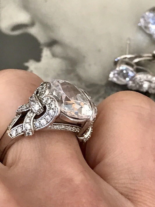 Edel Schmuck Set DAMEN RING & Ohrringe Silber 925 Gr.63 Steine Cubic Zirkonia