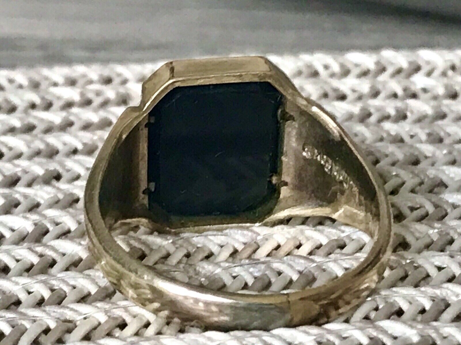 Antik vergoldeter Jugendstil RING Siegelring schwarzer Onyx Silber Gr.59 60