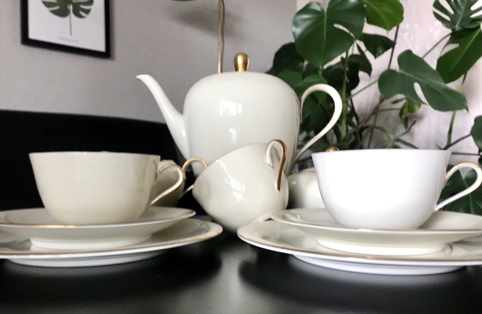 Vintage Art Déco elfenbein Porzellan Kaffeeservice Service 12 Pers. Edelstein