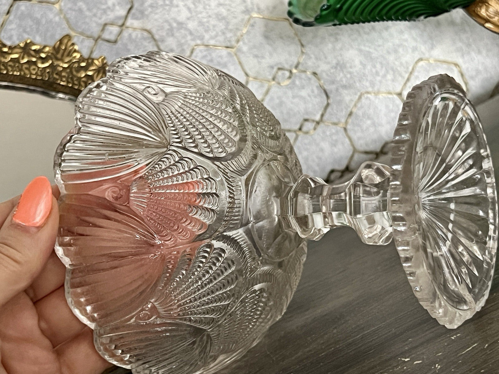 Antik Jugendstil Pressglas Glas Fußschale Schale Zuckerschale