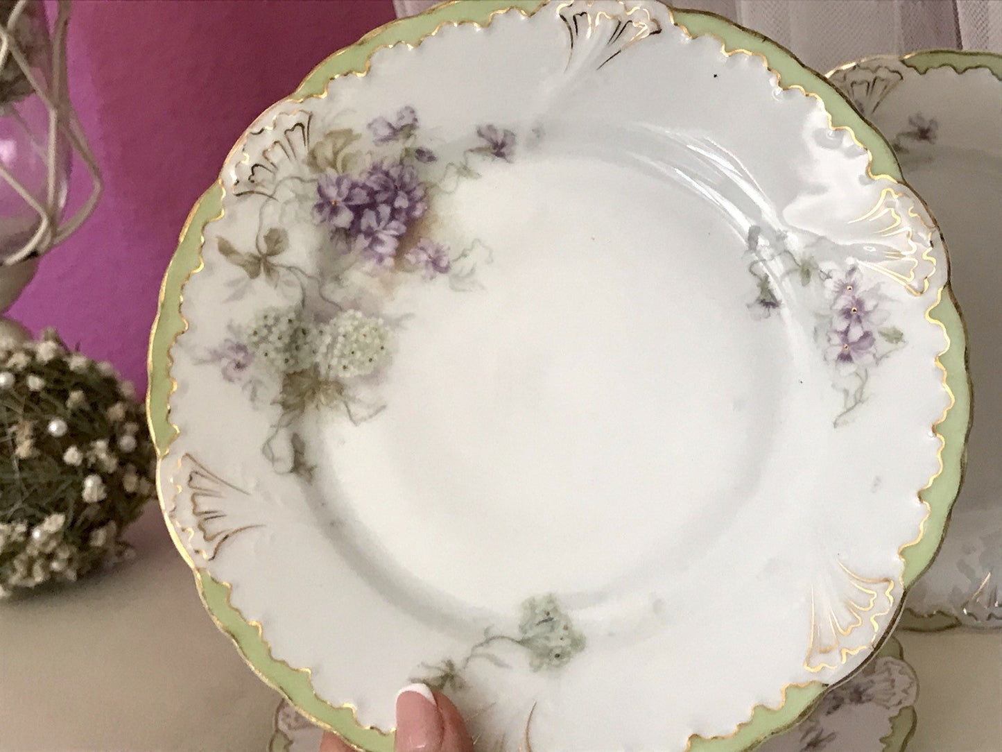 Antik 4 Dessert Kuchen Teller Jugendstil Blumen Muster Jäger&Co Kuchenteller