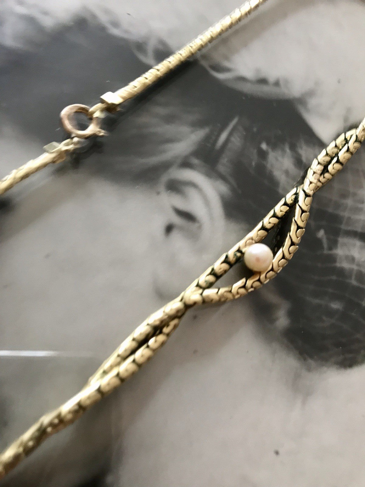 Alt Vintage Amerik. Doublè vergoldet Collier Halskette Perle