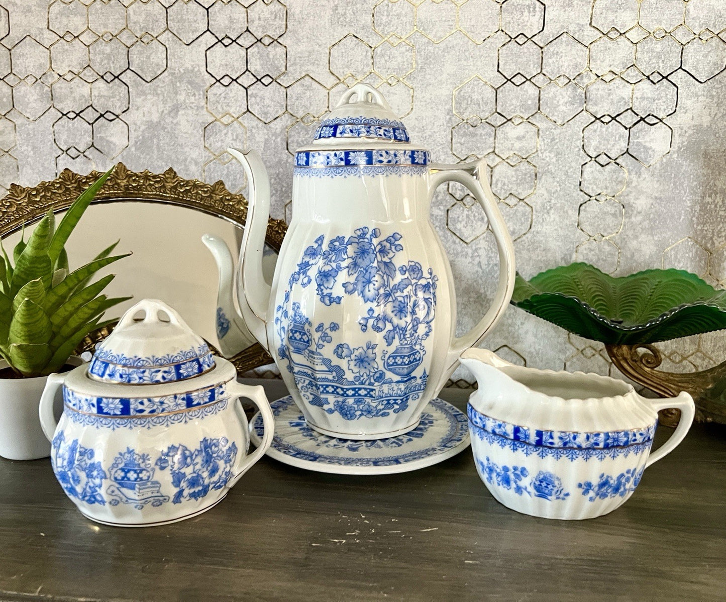 Edel Antik Jugendstil Sorau Margaret Porzellan Kaffeeservice Kernstück 4 Teile