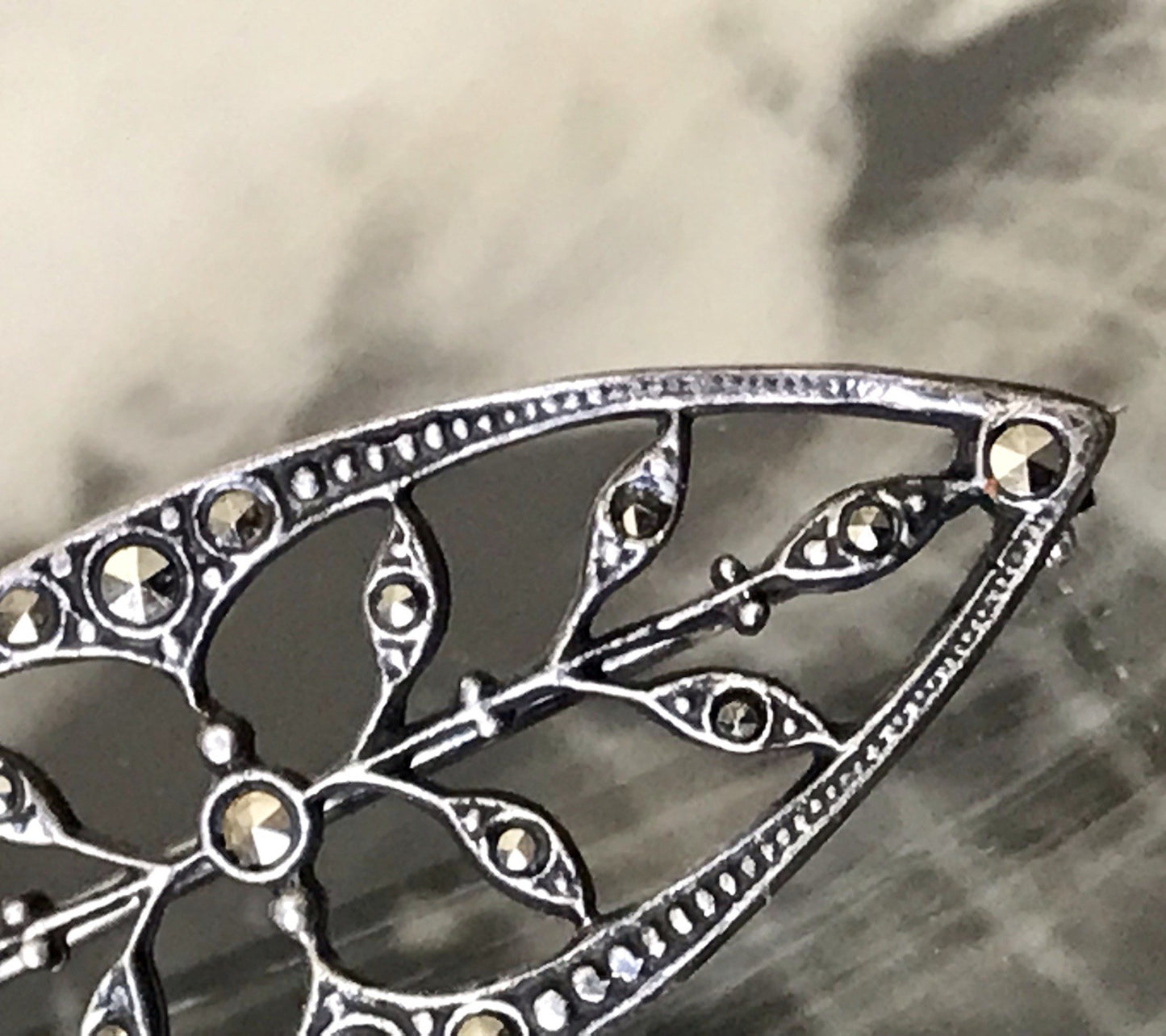 Antik reines Jugendstil Brosche 835 Silber Markasite WUNDERVOLLE ARBEIT!