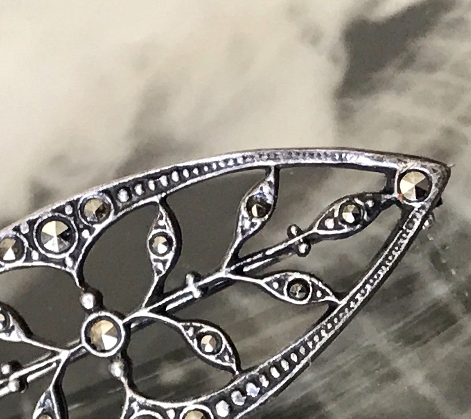 Antik reines Jugendstil Brosche 835 Silber Markasite WUNDERVOLLE ARBEIT!