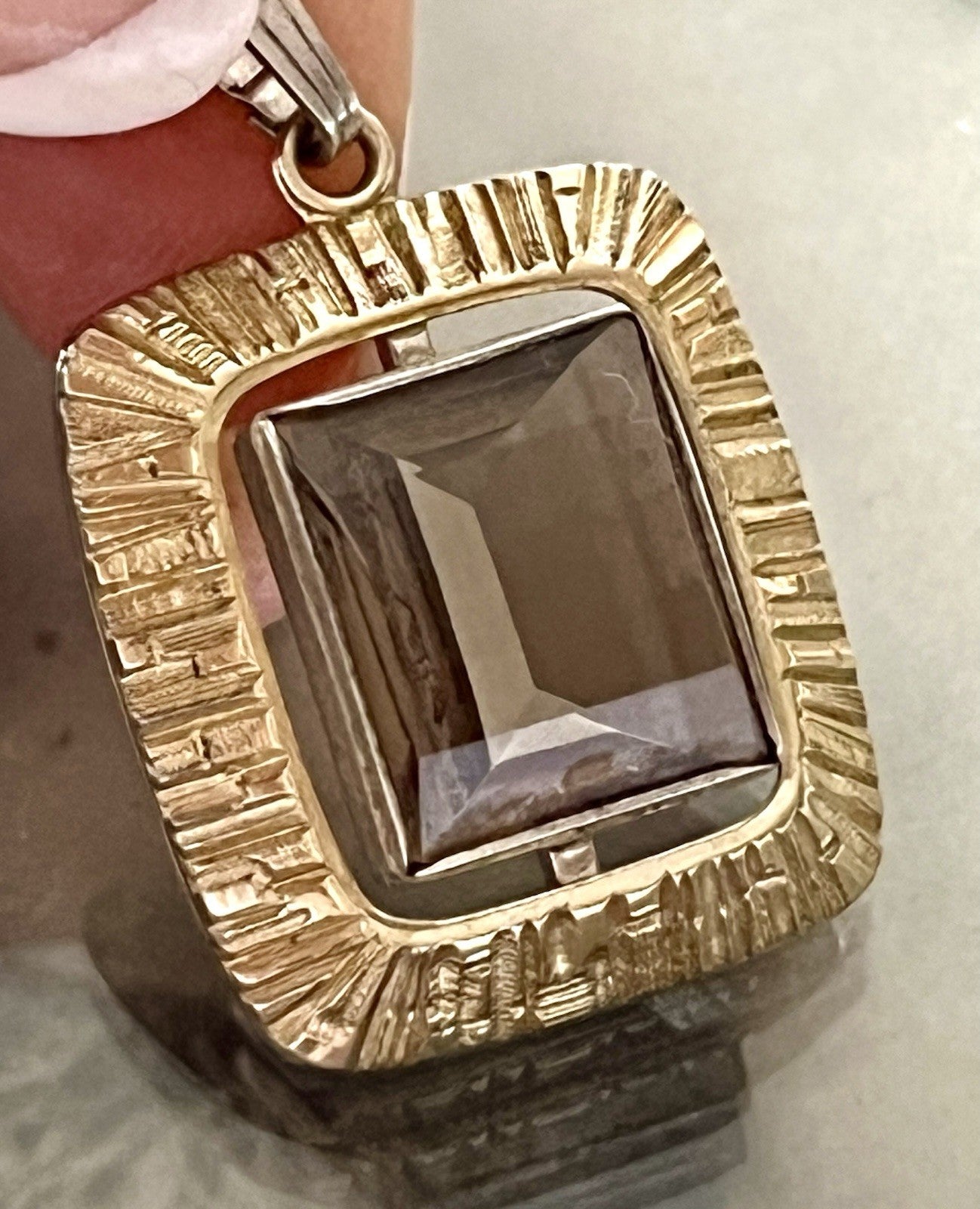 Vintage Alt Kettenanhänger Anhänger 835 K&L Silber vergoldet Rauchquarz?