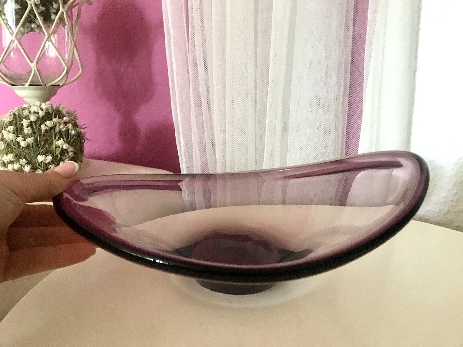 Murano Vintage Design Schale Glas beere aubergine Überfangglas