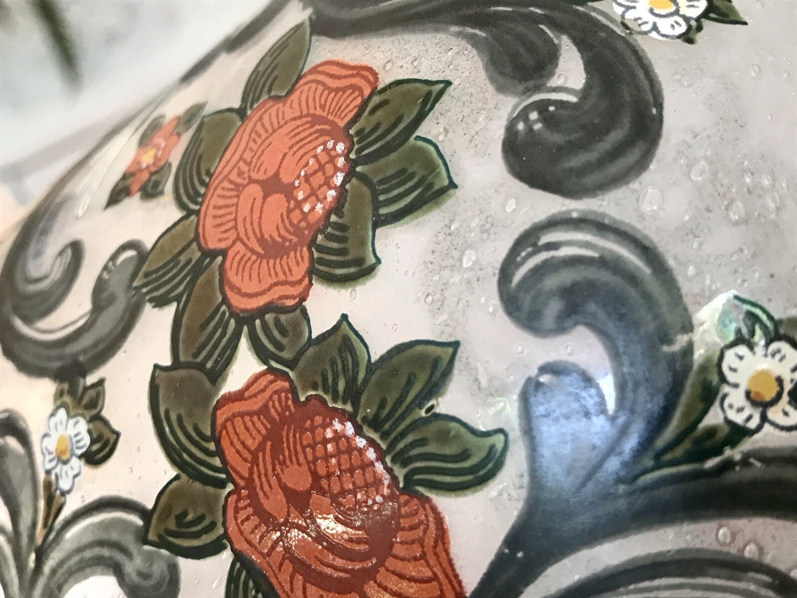 Alt Vintage Design Karaffe Dekanter versilberter Stopfen Bauernmotiv