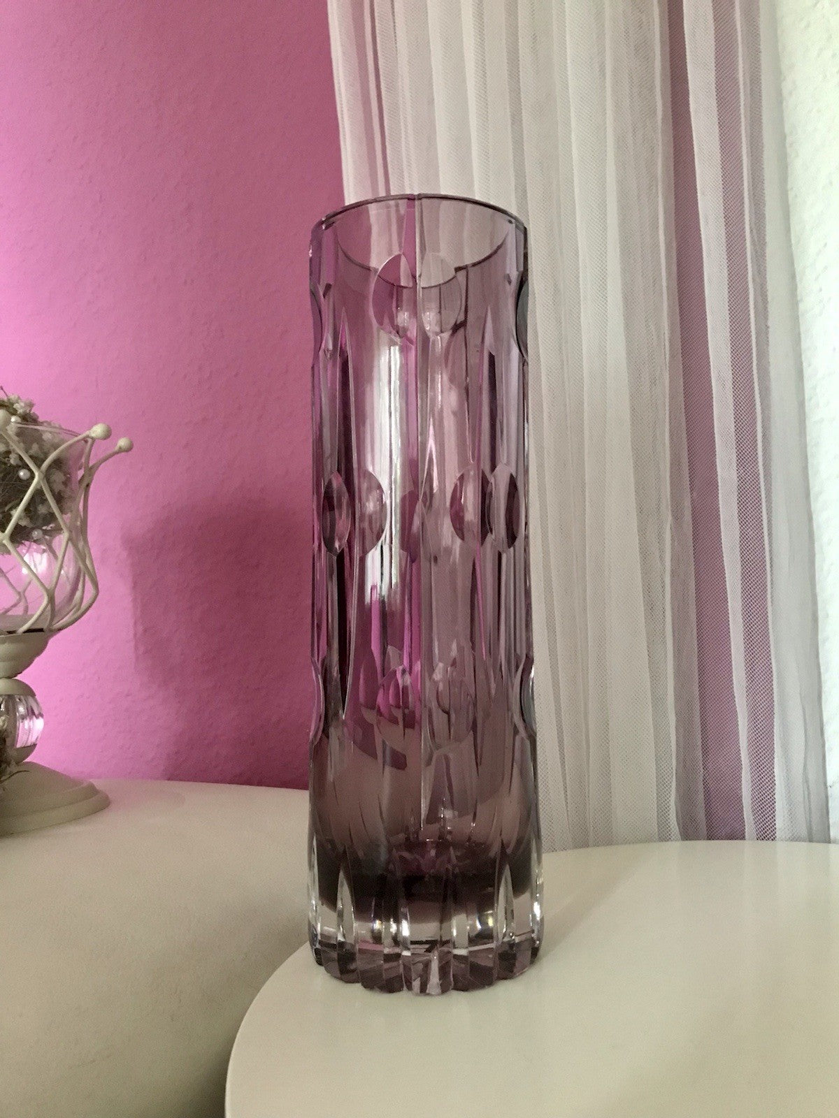 Vintage Edel Vase Glasvase Kristallglas lila groß Schliff Designer Karel Wünsch
