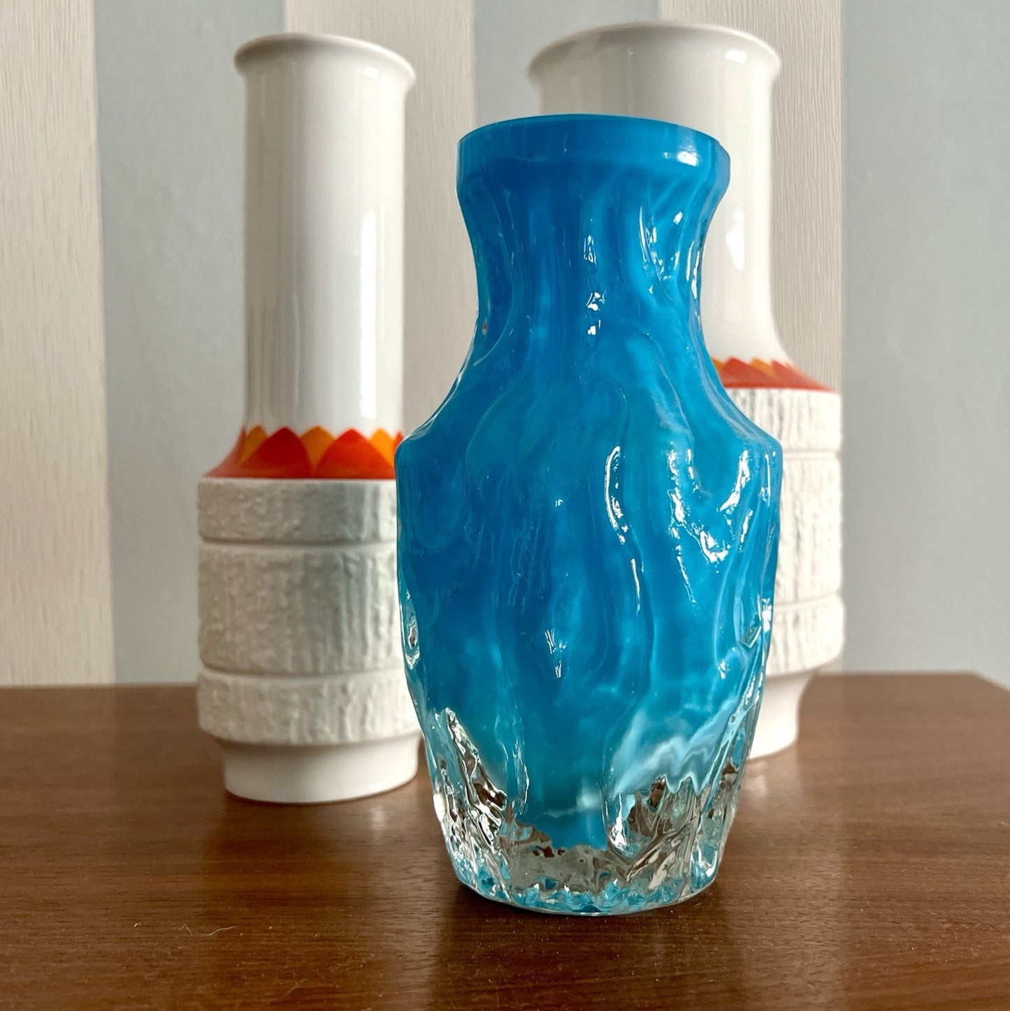 70er Jahre blau Glas Vase Blumenvase Glasvase Glas By Kurt Wokan Ingrid Hütte