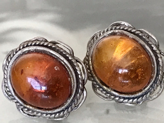 Vintage Ohrringe Ohrstecker DAMEN 925  Silber Bernstein Echtsilber Sterligsilber