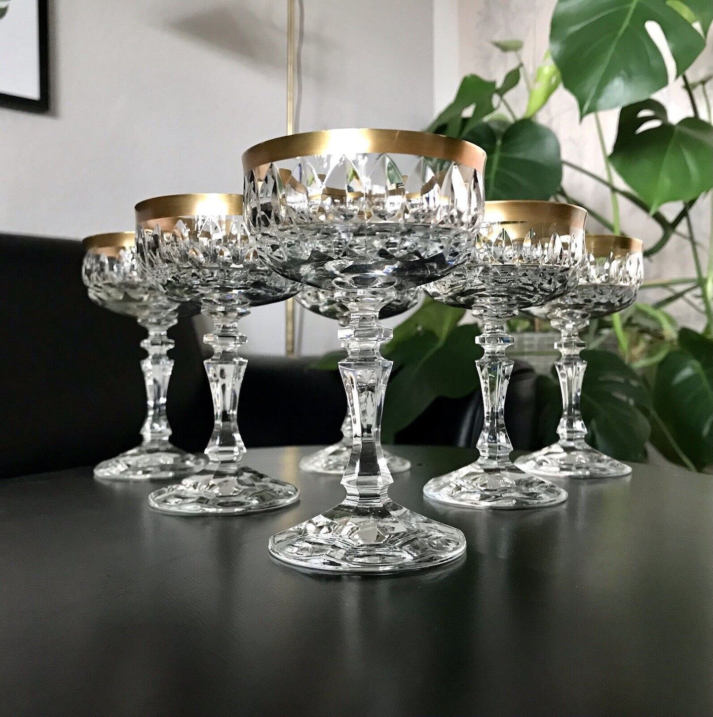 Vintage 12 EDEL Likörschalen Gläser Kristallglas Likörgläser Goldrand