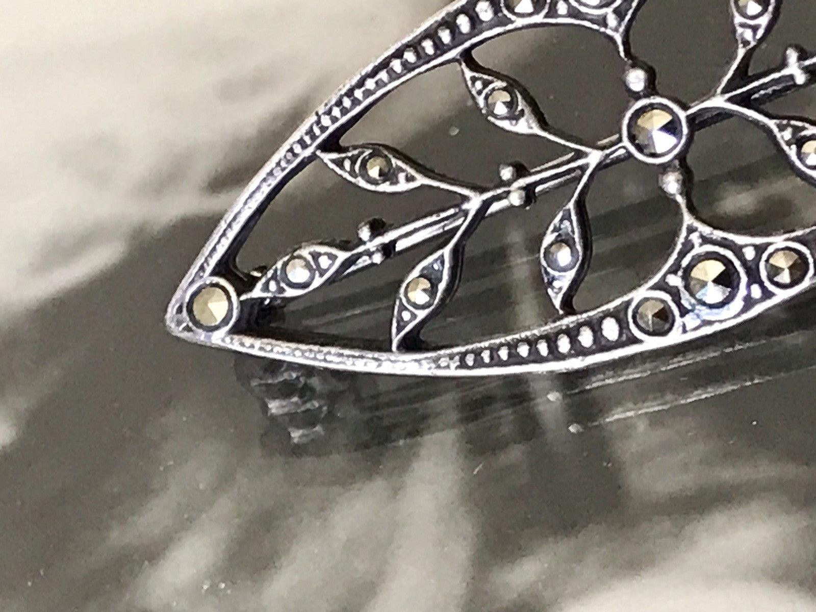 Antik reines Jugendstil Brosche 835 Silber Markasite WUNDERVOLLE ARBEIT!