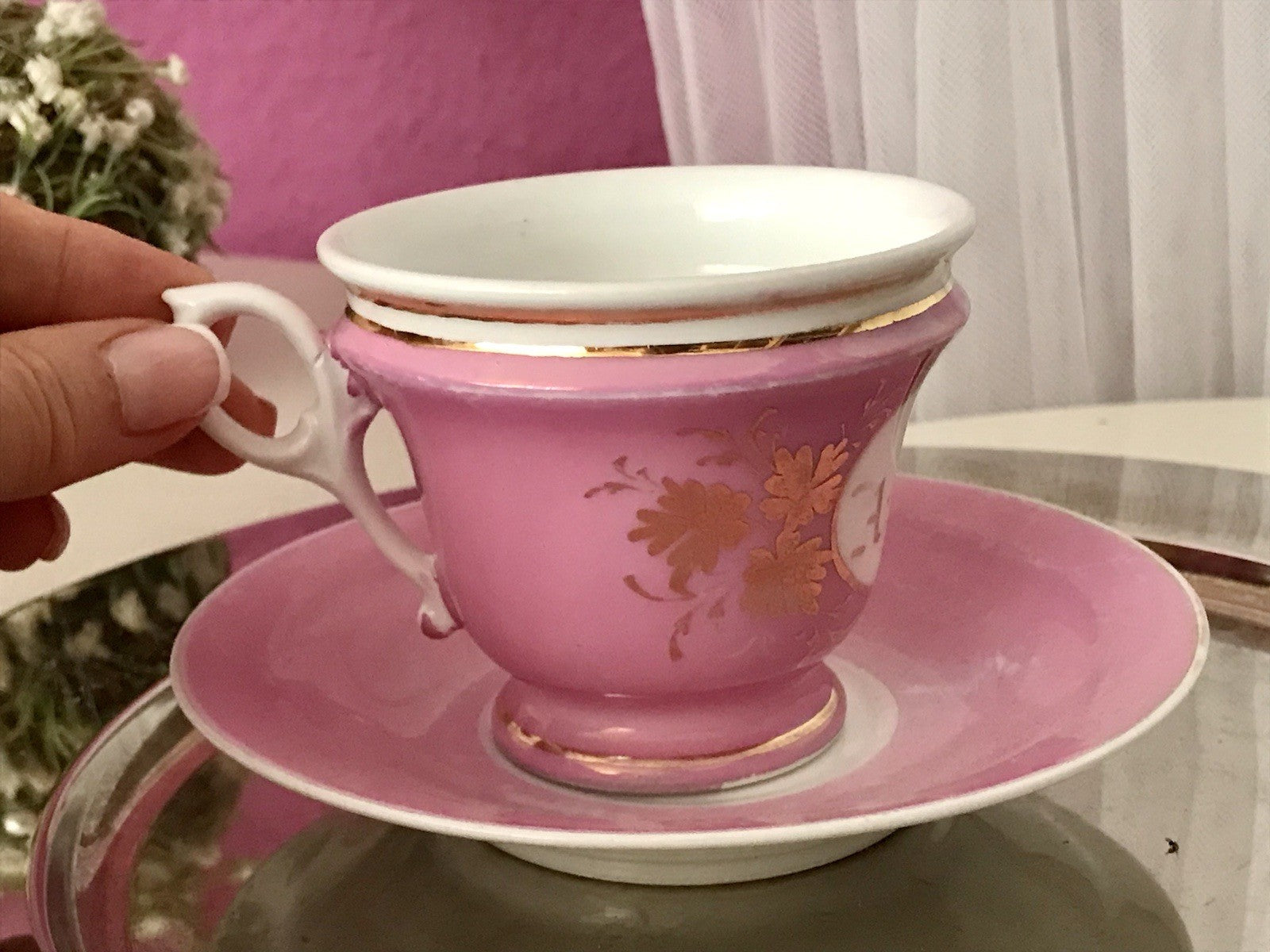 Antik Porzellan Andenken Becher Gedeck Sammeltasse Tasse „Zum Andenken“ Tielsch