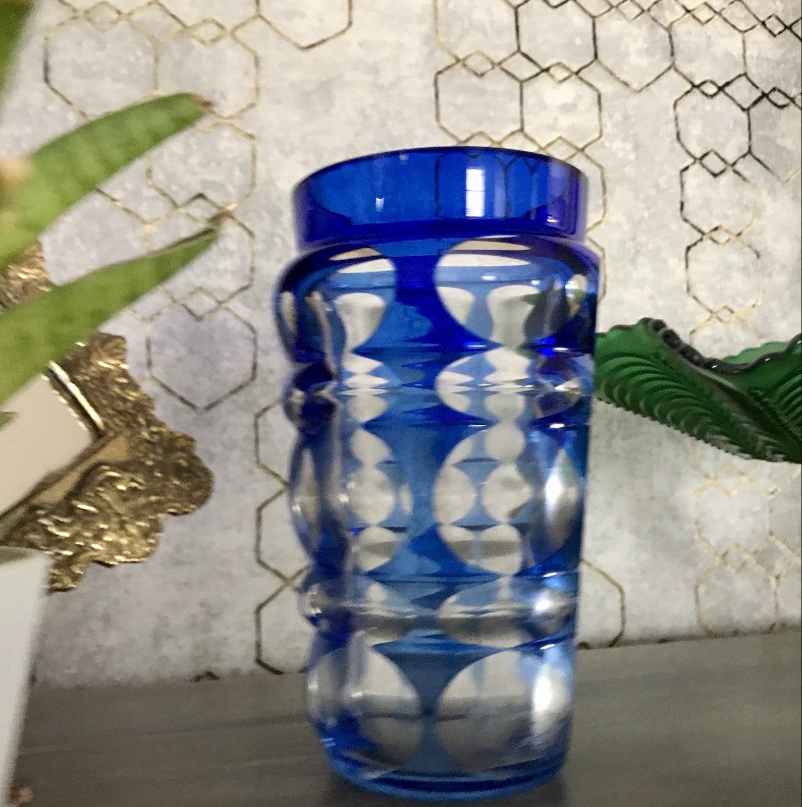 Antik? Art Déco Vase Glasvase Vase Glas Kristallglas Entwurf Meltzer Haida blau