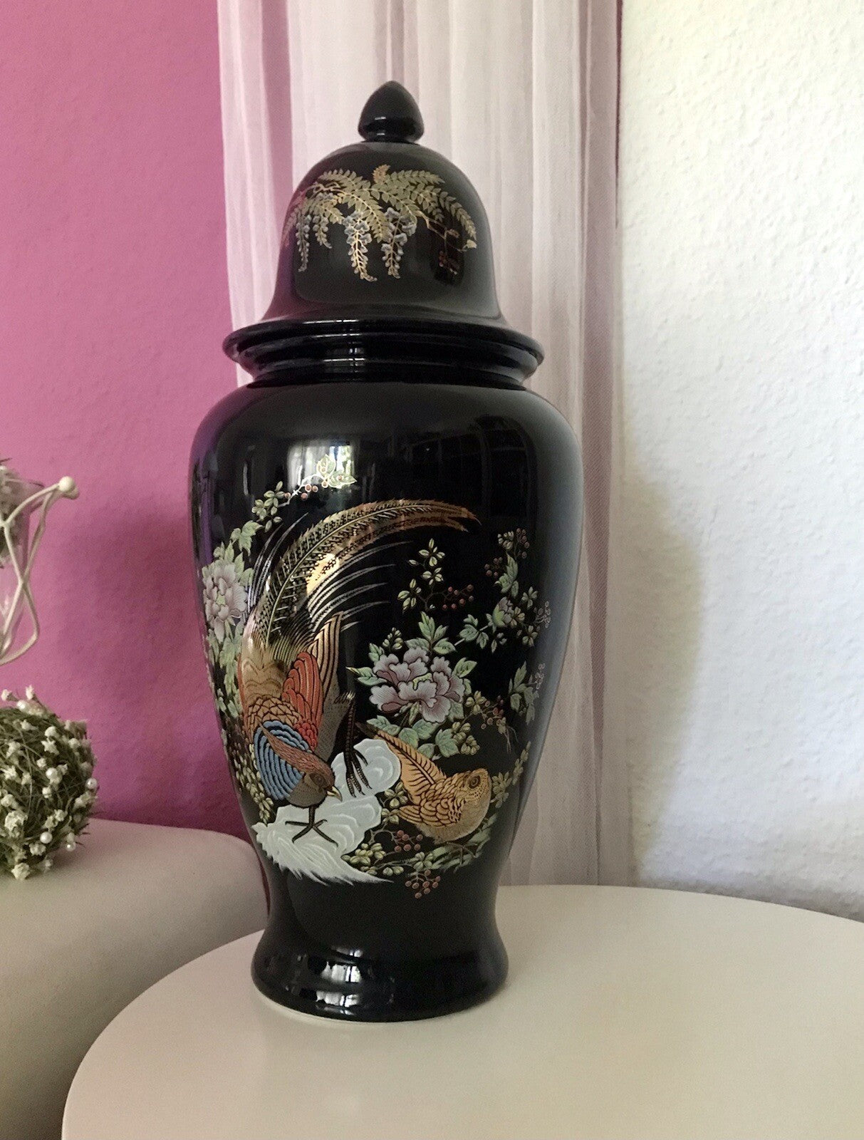 Vintage GROß 1 Porzellan Prunkvase Deckelvase Vase Italien MCM schwarz bunt