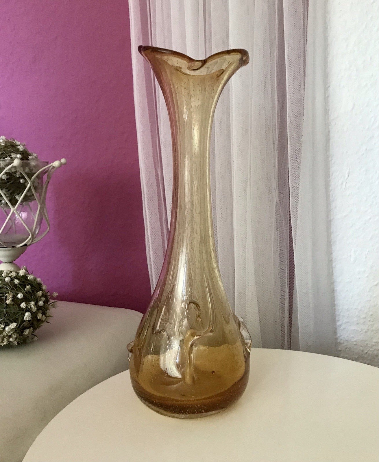 Vintage gelb große Designer Vase Blumenvase Glasvase Glas Huta Zabkowice PRL
