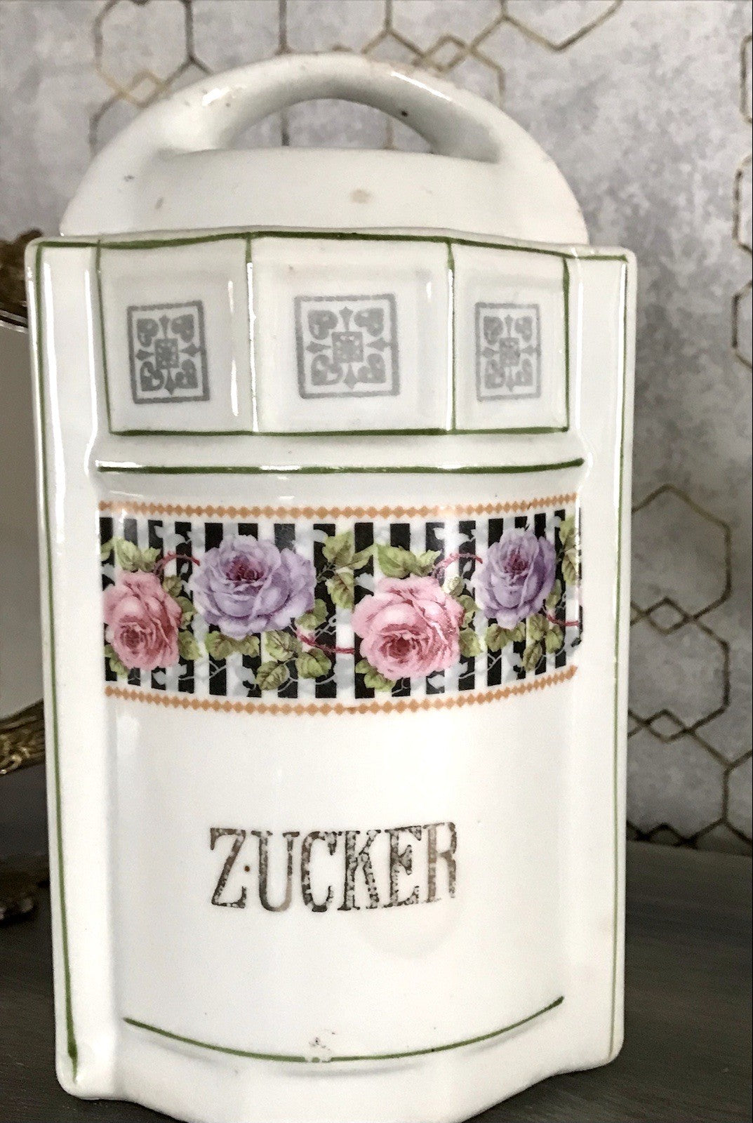 Antik Porzellan Dose Vorratsgefäß Vorratsdose Zucker Rosen Jugendstil Art Déco