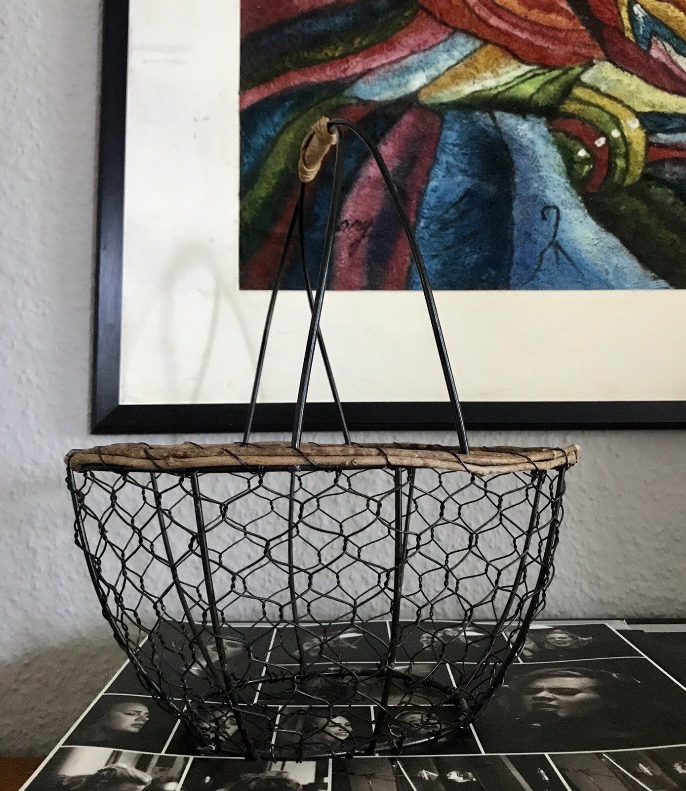 Alt Vintage 60er Korb Metallkorb  Weide schwarz&braun