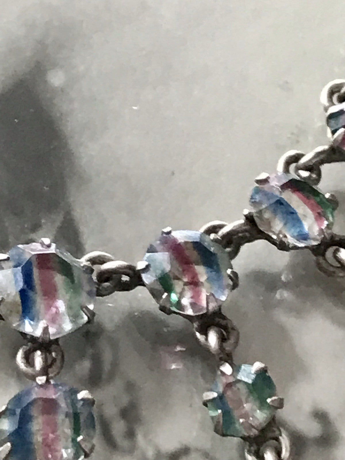 Antik Edel Art Déco 925 Silber Collier Halskette Rheinkiesel