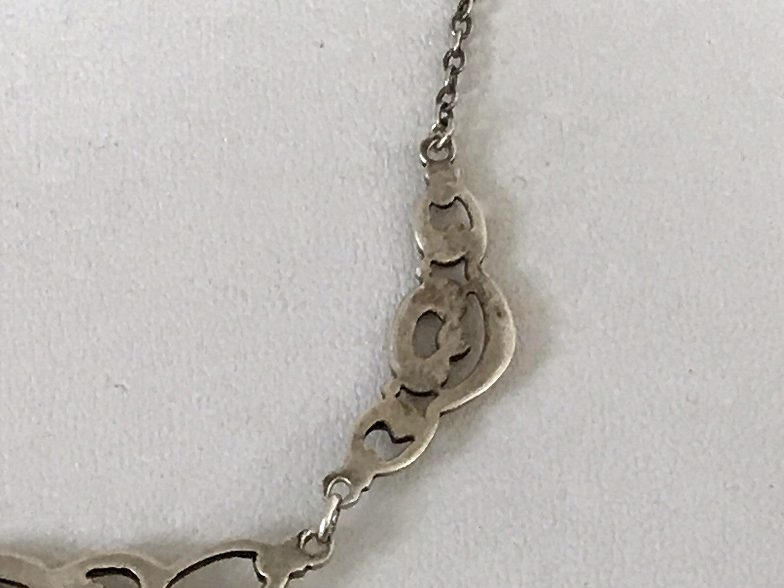 Antik 835 Sterling Silber Collier Halskette Kette Blauer Stein FBM
