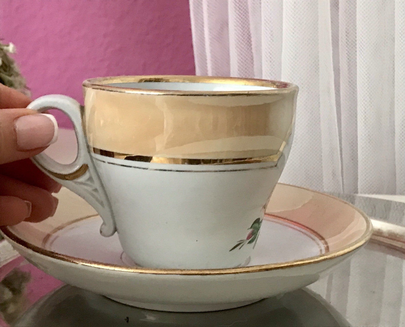 Antik Keramik ? Porzellan? Andenken Gedeck Sammeltasse Tasse „Ich gratulire“