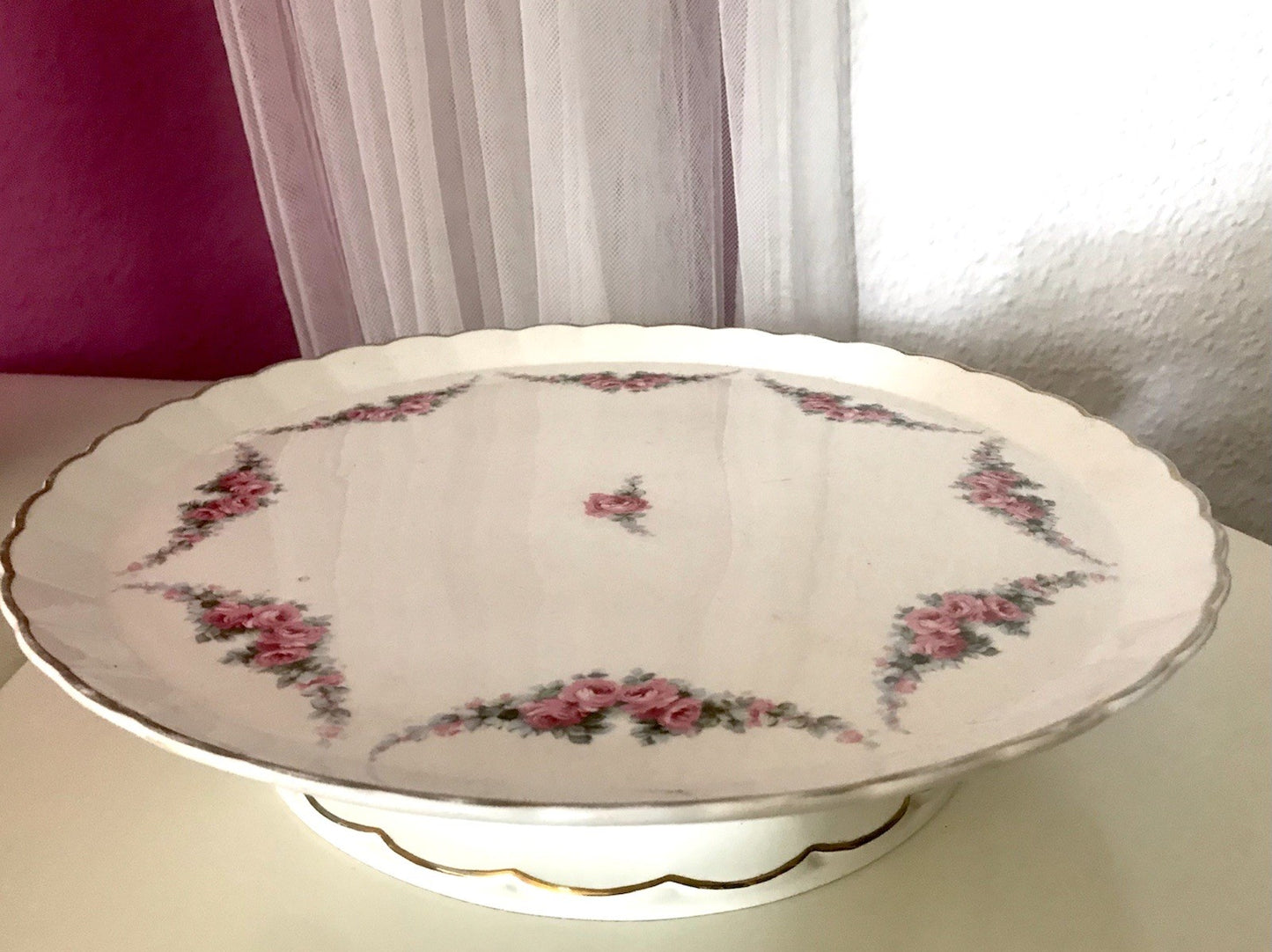 Antik Max Rösler Keramik Tortenplatte Tortenständer Rosen Art Déco