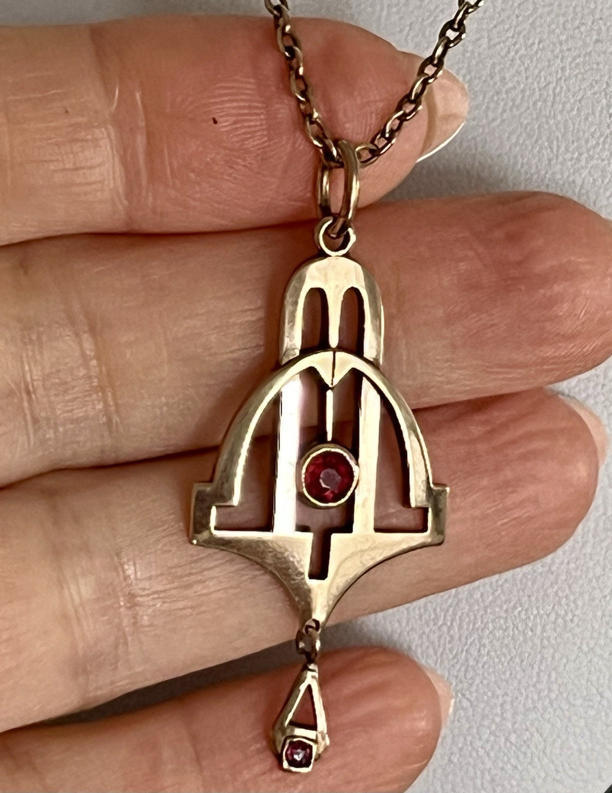 Antik Edel reines Jugendstil Halskette & Anhänger vergoldet Tombak? Amerik.?