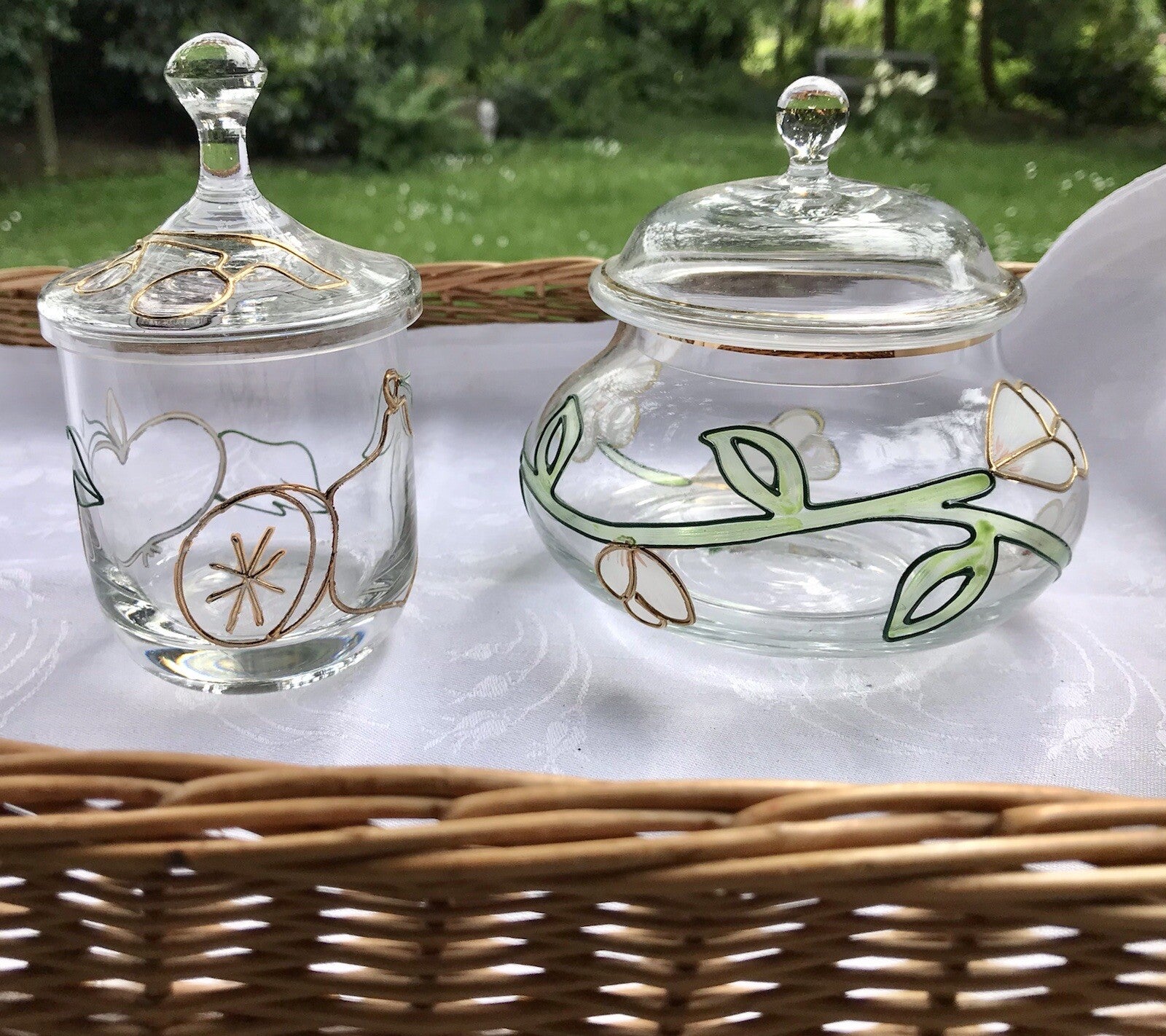 Nagel  2 Glasdose Bonboniere Gefäß Glas Konfitüre Marmeladen Dose Tiffany Optik