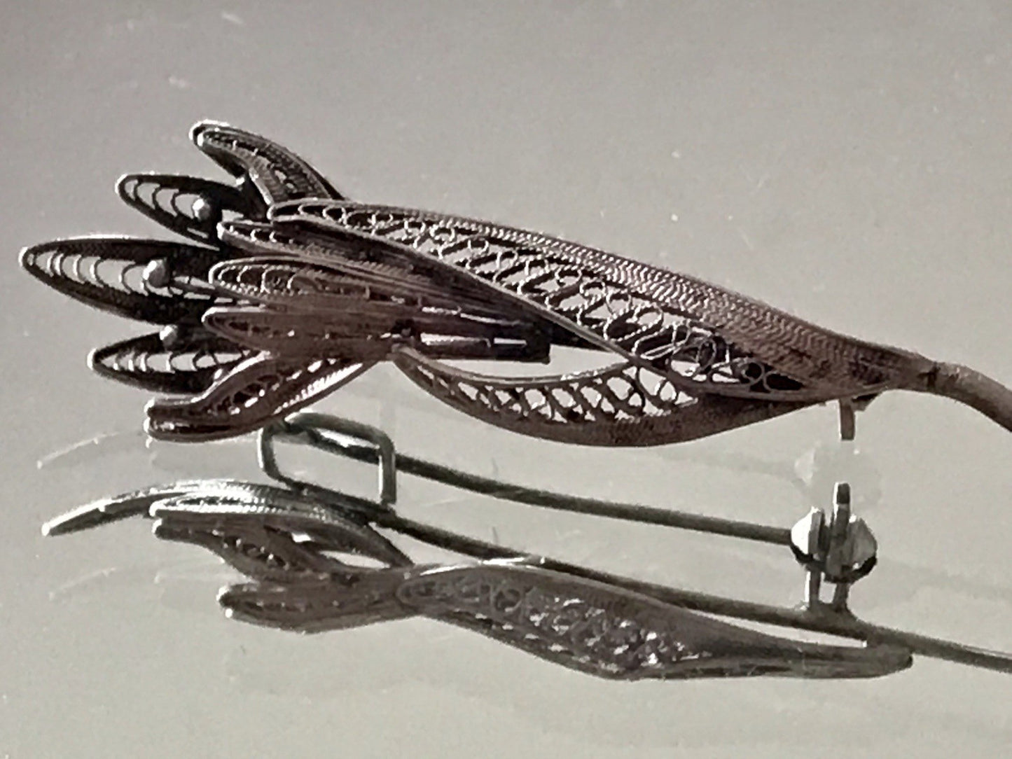 Antik filigran Blüte Blume 2in1 Anhänger Kettenanhänger Brosche Silber