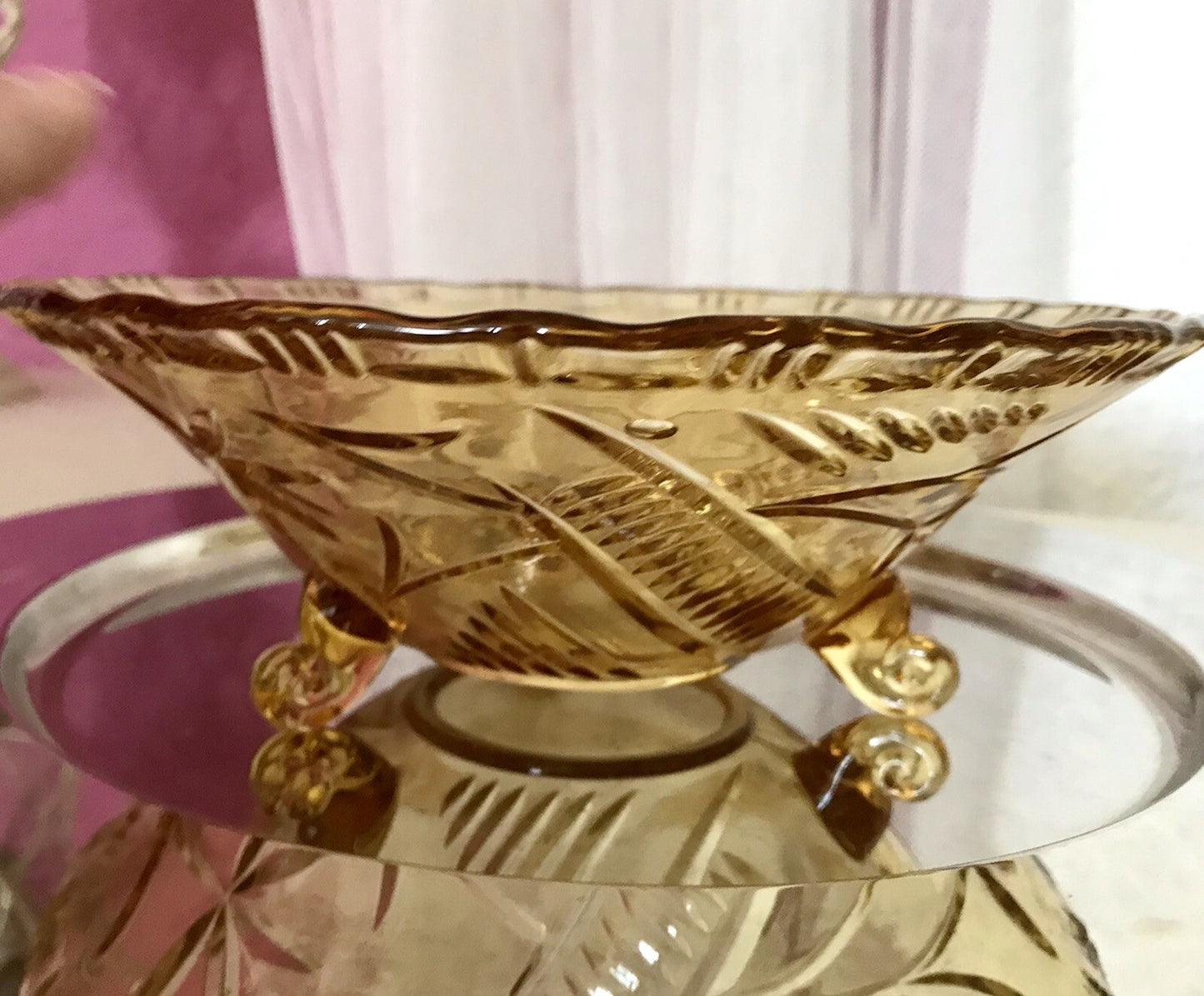 Antik gelb Art Déco 1 kleine Schale Pressglas Glasschale 3füßig So Schön!