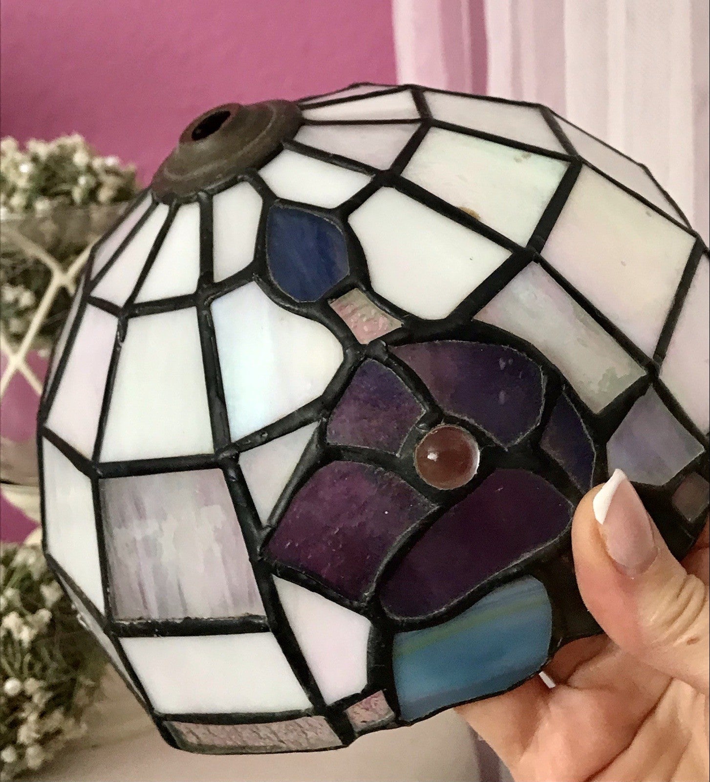 Antik? alt Glasschirm Lampenschirm Tiffany-Technik irisierendes Glas 2 Blumen