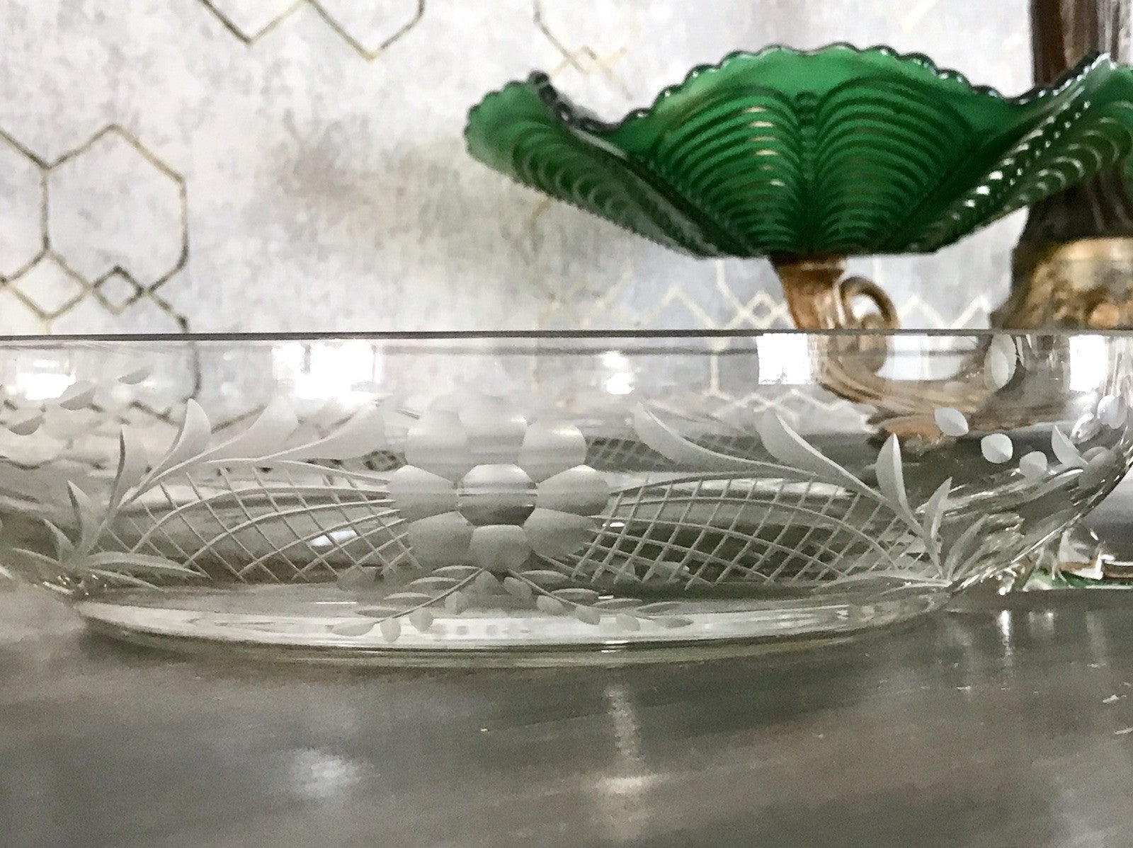 Antik EDEL Art Déco Schale Glasschale mundgeblasen geschliffen mit Henkeln