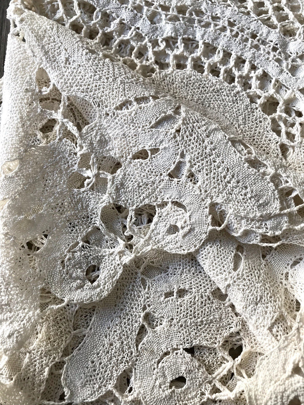 Antik Filetspitze Tischdecke beige Baumwolle Klöppel Spitze Landhaus Erscheinung