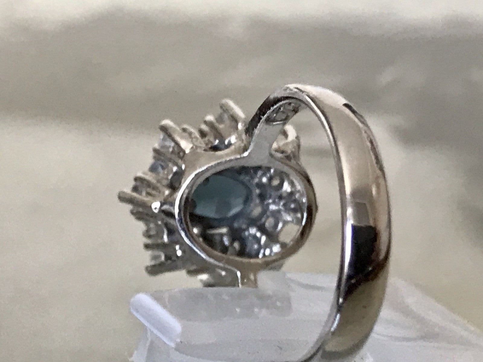 Vintage Entourage Halo Ring farblose Steine & Saphir Silber 925  ~Gr.52