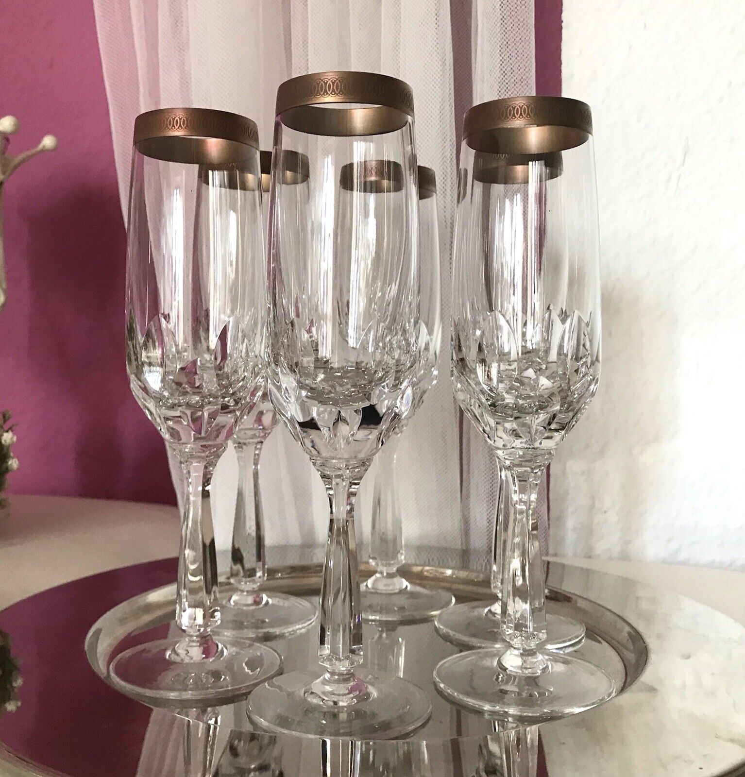 Vintage 6 EDEL Sektflöten Sektgläser Glas Kristallglas So Schön Mintonborte