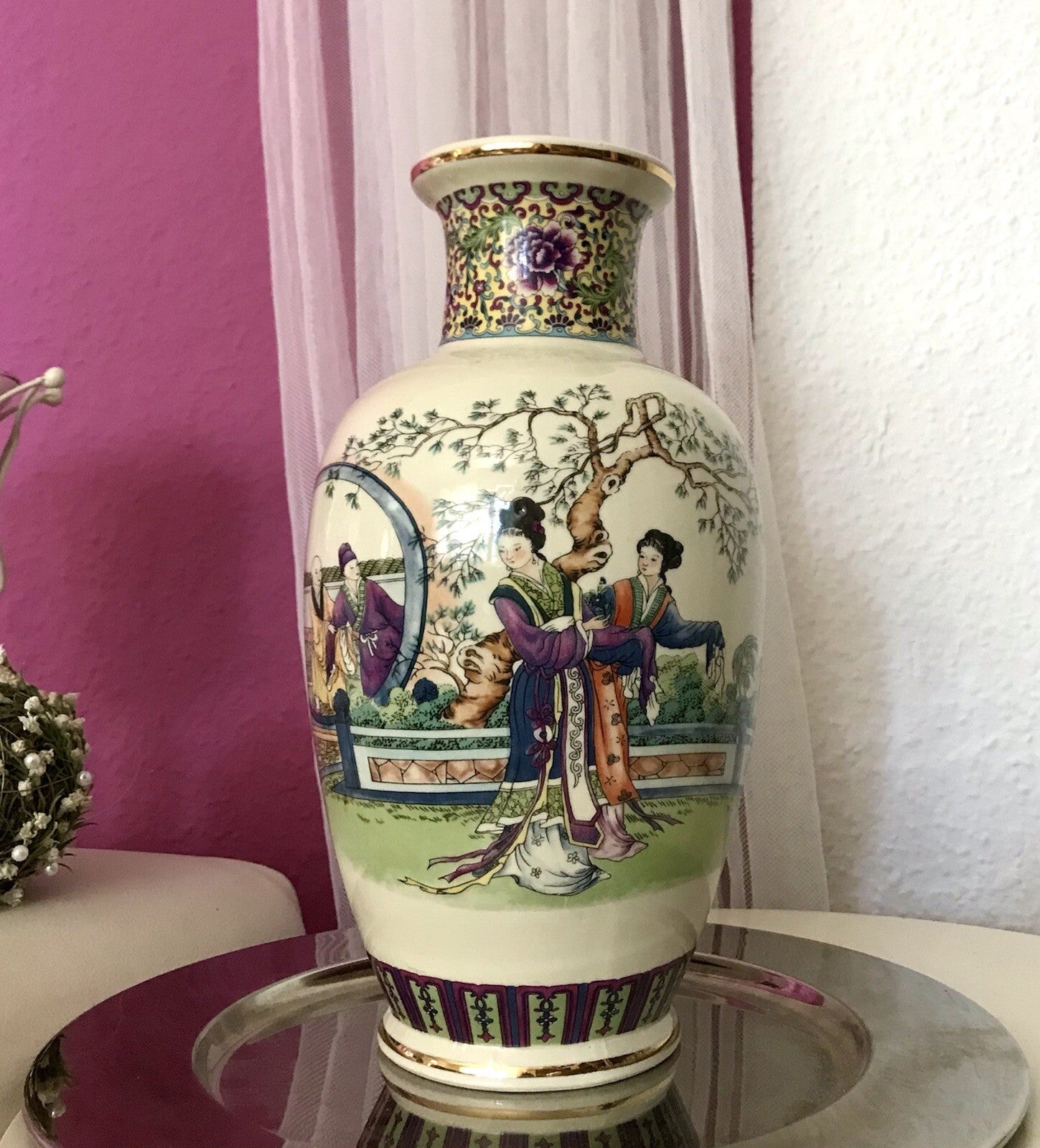 Alt Vintage Vase Bodenvase Japanisch mit Geishas Chinoiserie Design