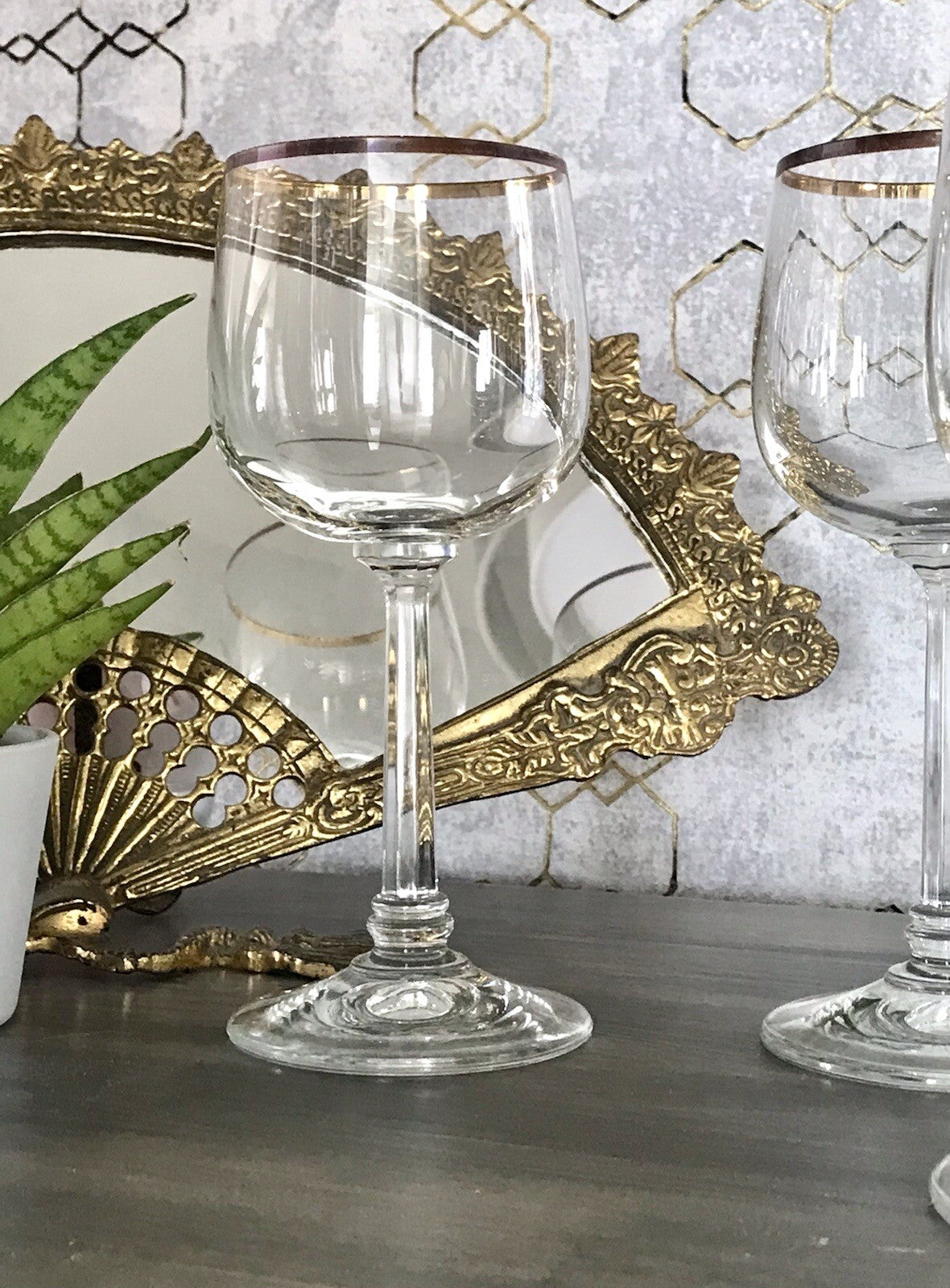 Art Déco Stil 6 Gläser Weingläser Rotweingläser Glas Goldrand Lausitzer