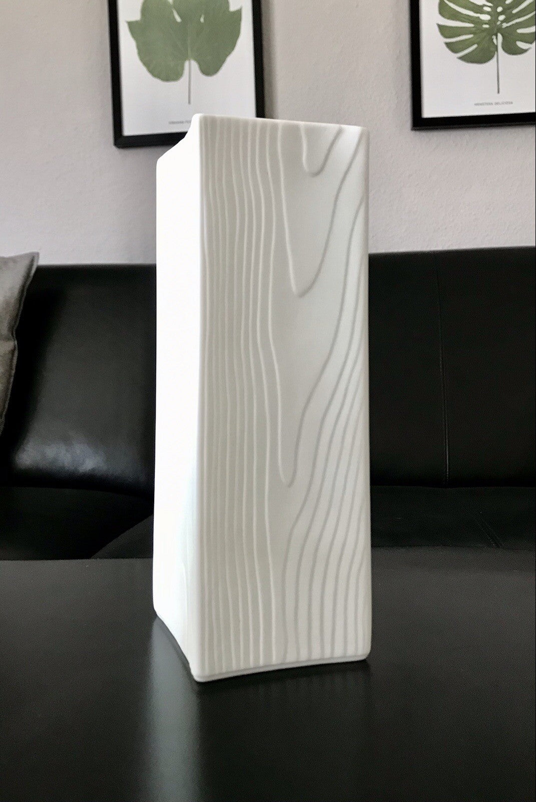 Vintage 60er Bisquit Porzellan Vase OpArt Seltmann Bavaria Holstruktur weiß