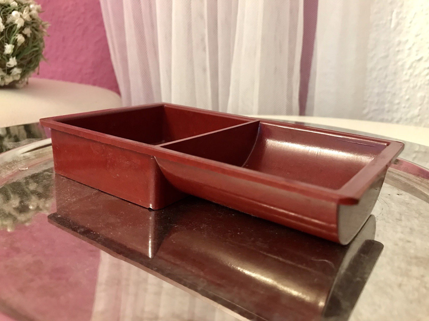 Antik alt Bakelit Münzablage?  Münzfach? Stempelbox Box weinrot Vintage