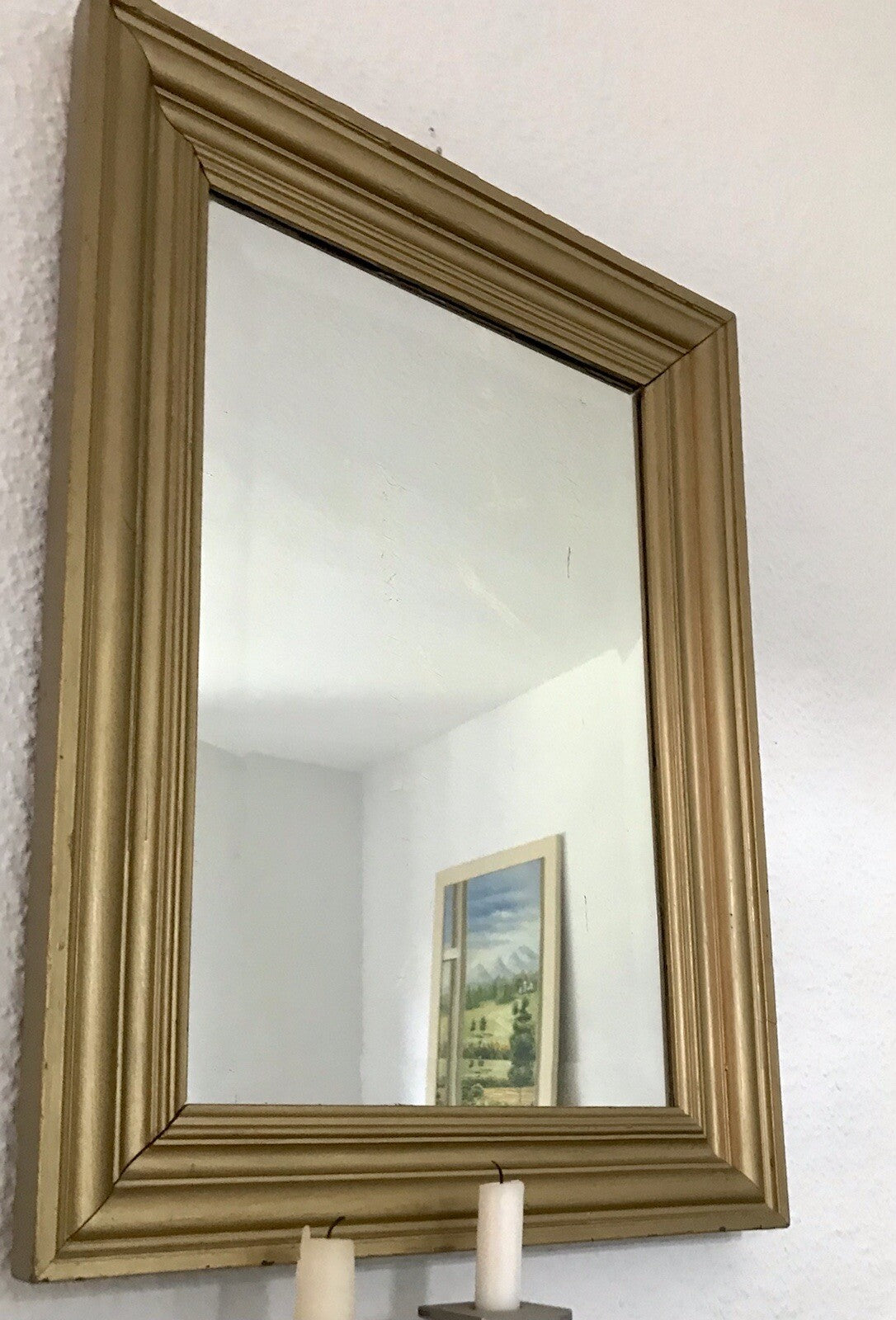 Antik Spiegel facettiert 1900-20 Jugendstil Art Déco Weichholz Wandspiegel gold