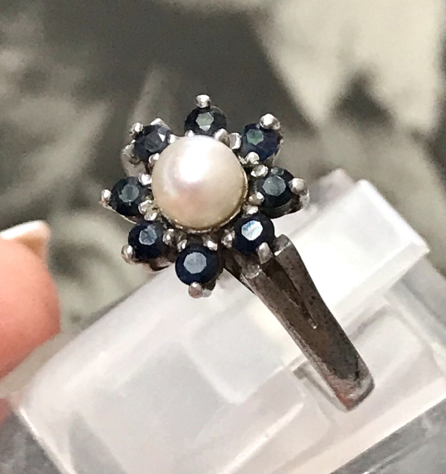 Antik? Vintage Art Déco Damen Ring Perle Spinell ? Saphir? Silber 925 Gr.57 18,1