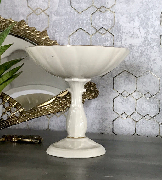 Antik Porzellan Fußschale Schale auf Fuß USA Lenox elfenbein gold Blume