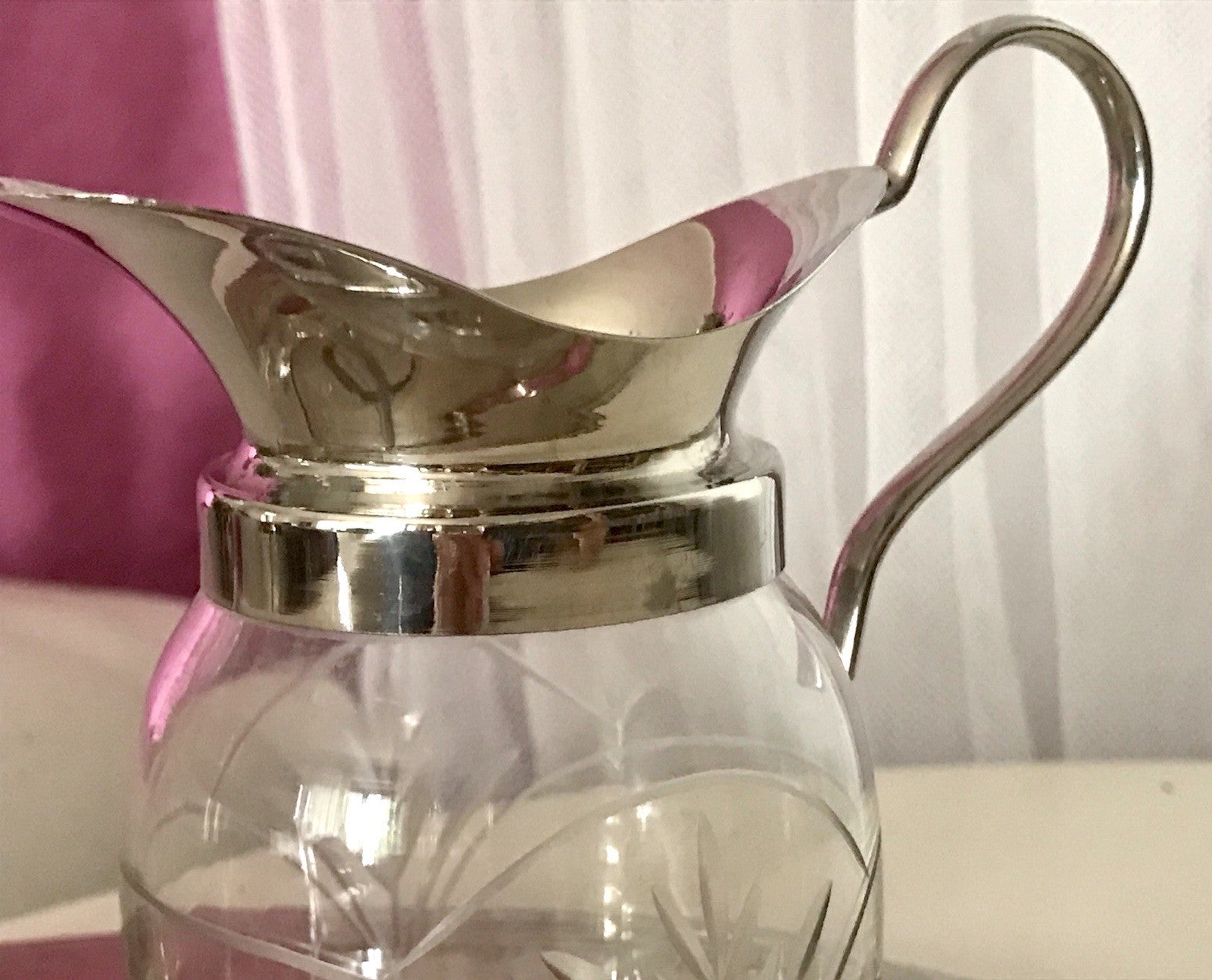 Antik Jugendstil 3 Teile Milch& Zucker Tablett Metallmontur & Glas geschliffen