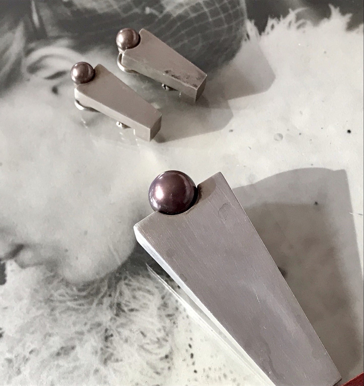 Damen Set Designer Schmuck Anhänger Ohrringe Silber 925 NW modernistisch Perle