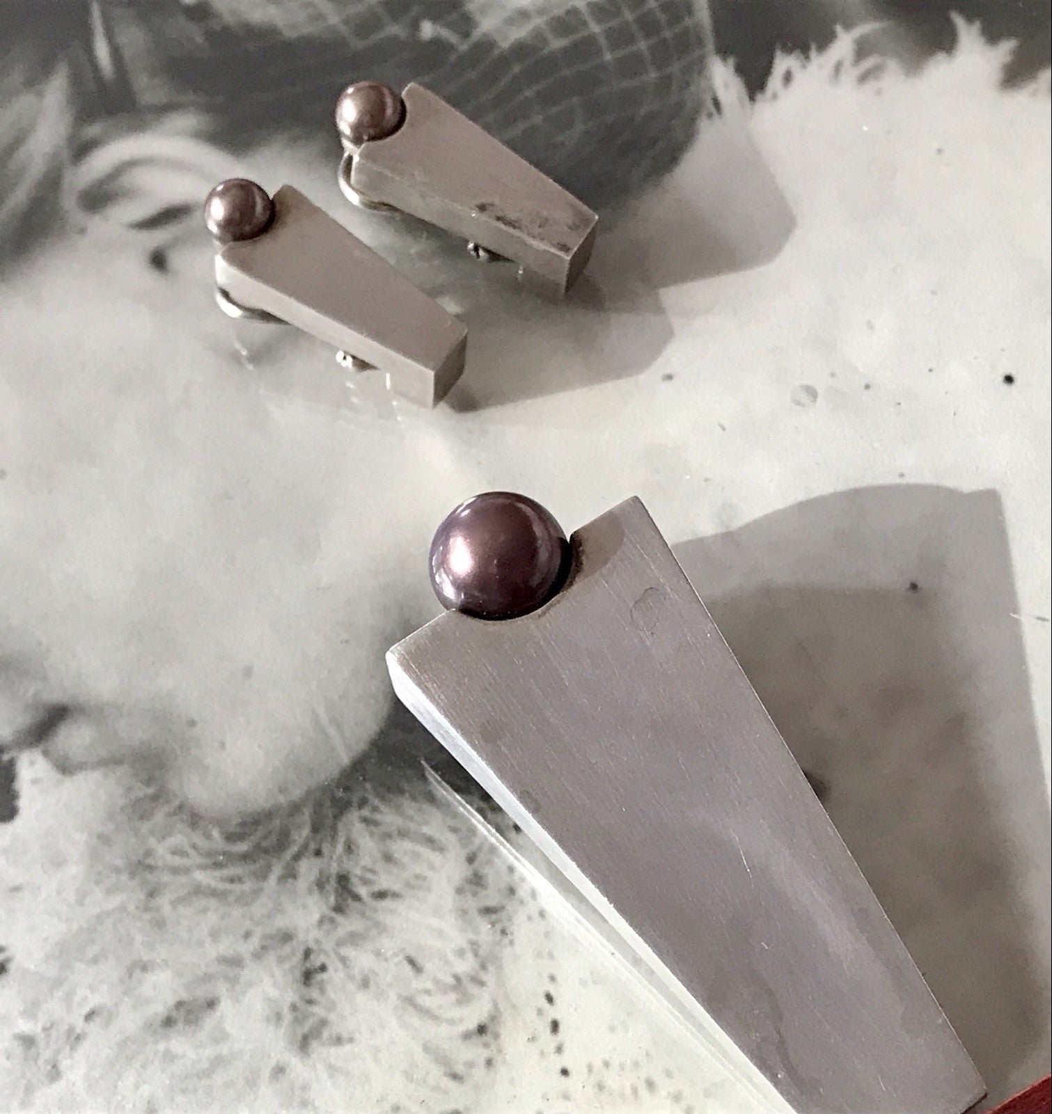 Damen Set Designer Schmuck Anhänger Ohrringe Silber 925 NW modernistisch Perle