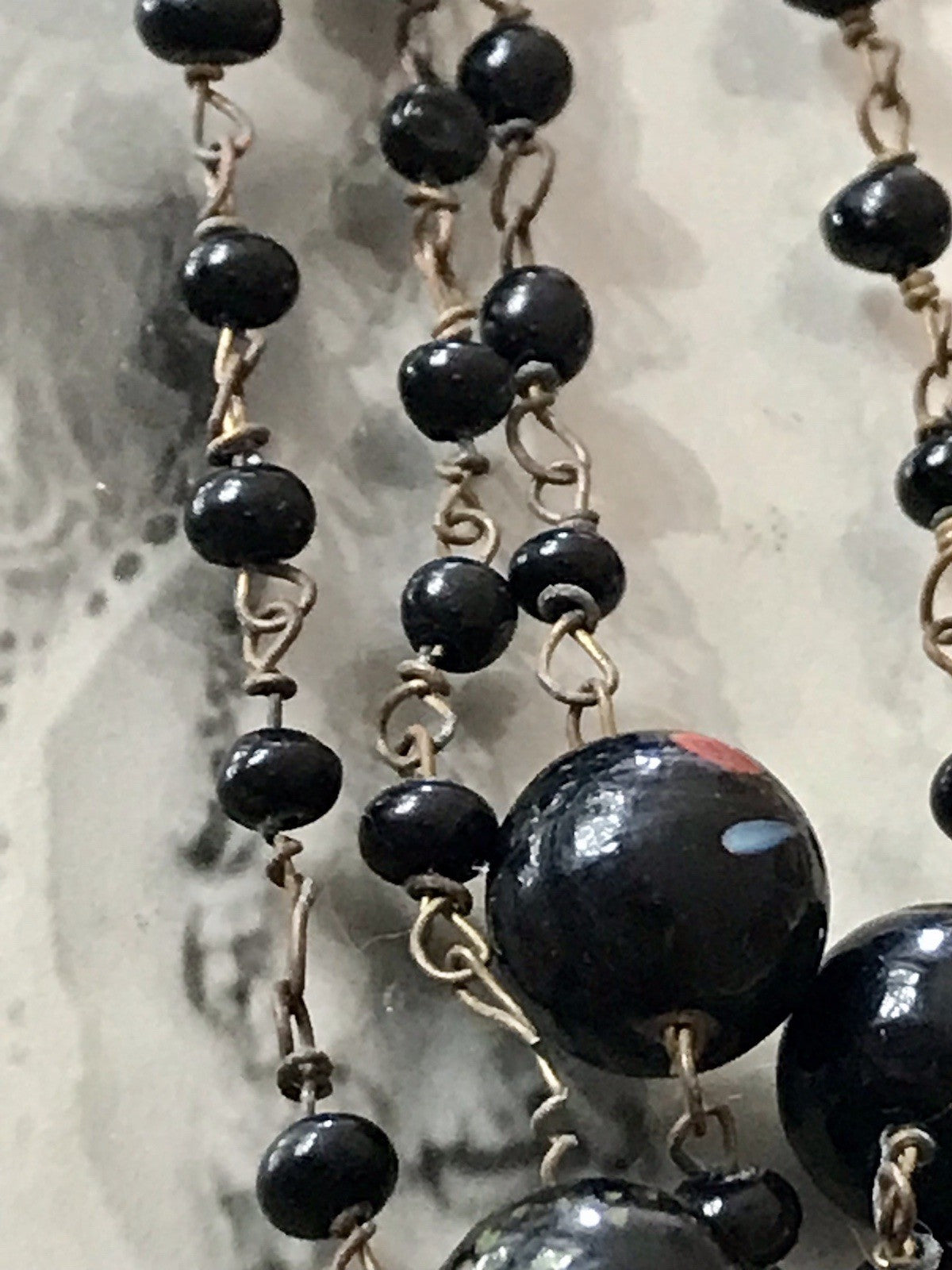 Alt antik? Vintage lange Halskette Kette schwarze Murano Perlen Sehr Schön