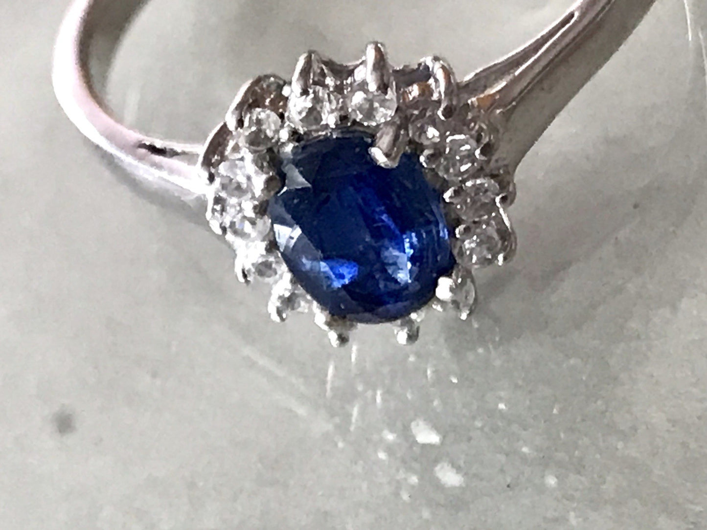 Vintage Entourage Halo Ring farblose Steine & Saphir Silber 925  ~Gr.62 63