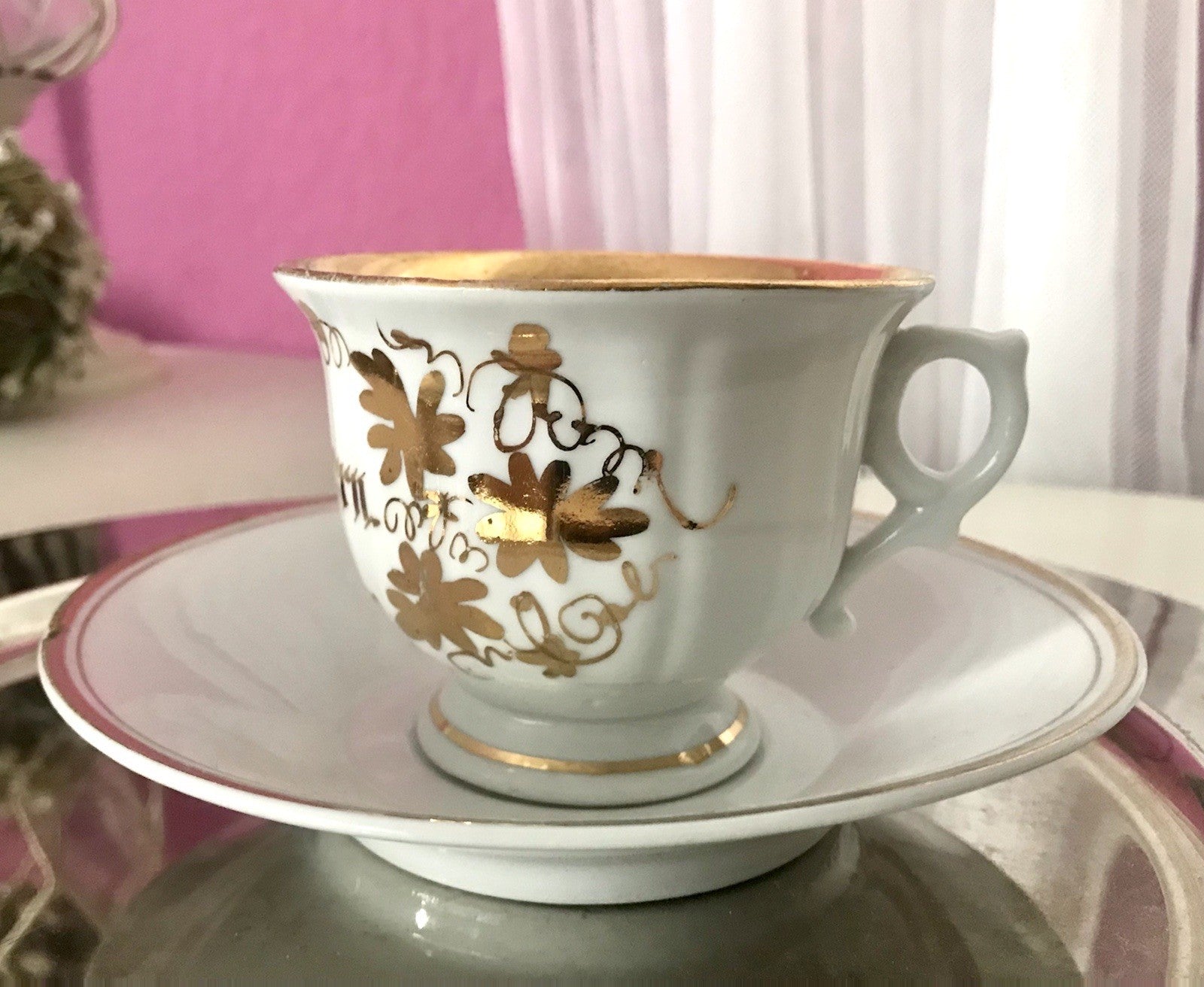Antik Porzellan Andenken Becher Gedeck Sammeltasse Tasse „Dem Hausherrn“