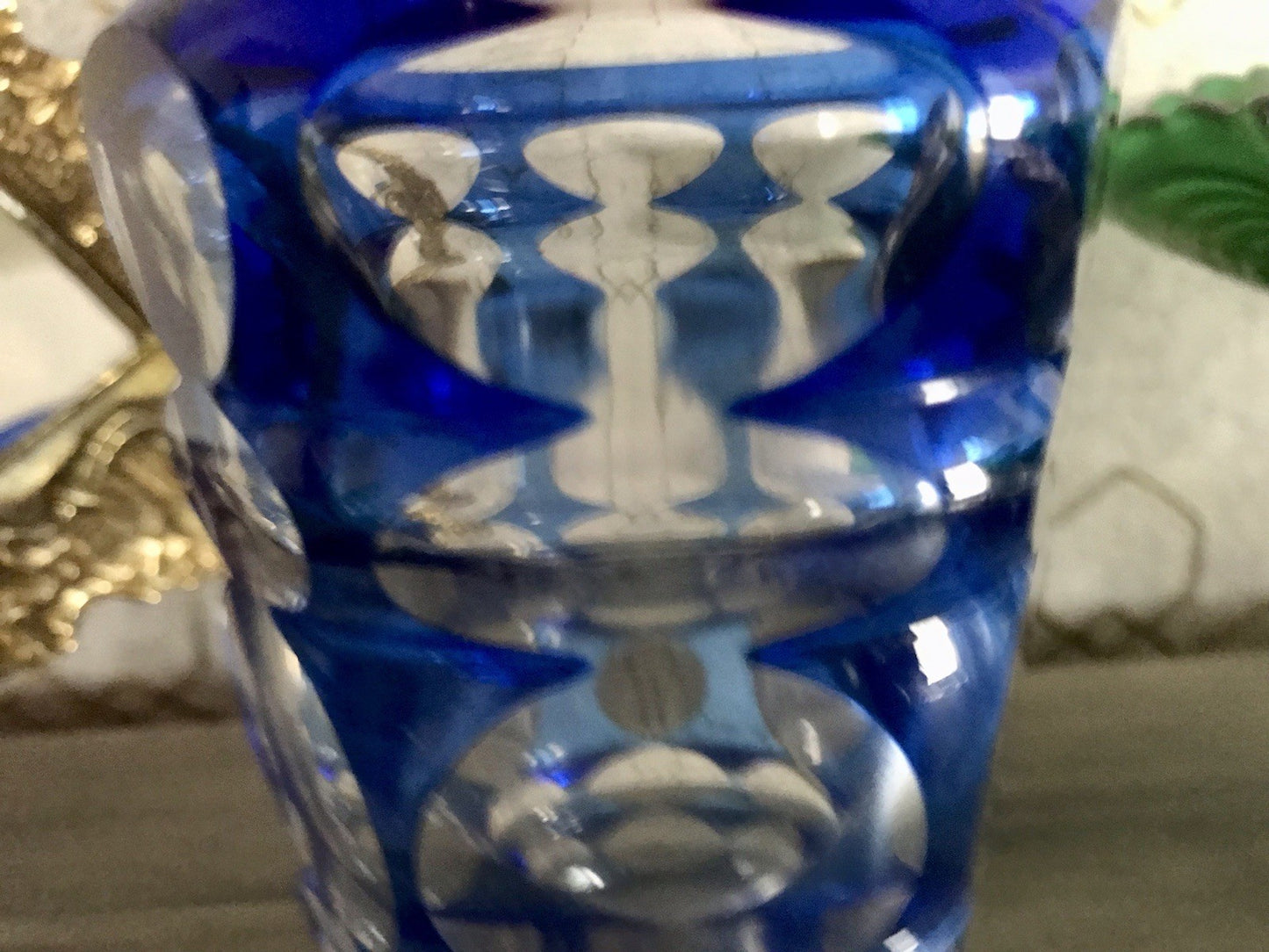 Antik? Art Déco Vase Glasvase Vase Glas Kristallglas Entwurf Meltzer Haida blau